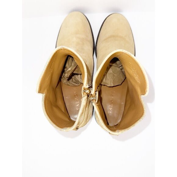Talbots Tish  Ankle Boots Buckle Bootie Beige Suede Leather Zip Low Block Heel 8 - Picture 8 of 16